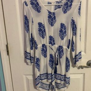 blue and white romper